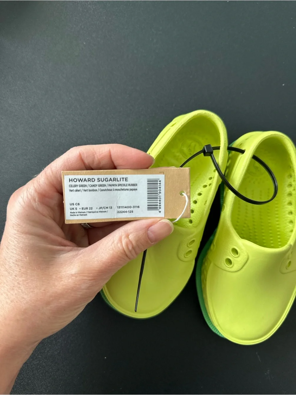 Native Kids Slip-On Howard Shoes in “celery green and candy green”